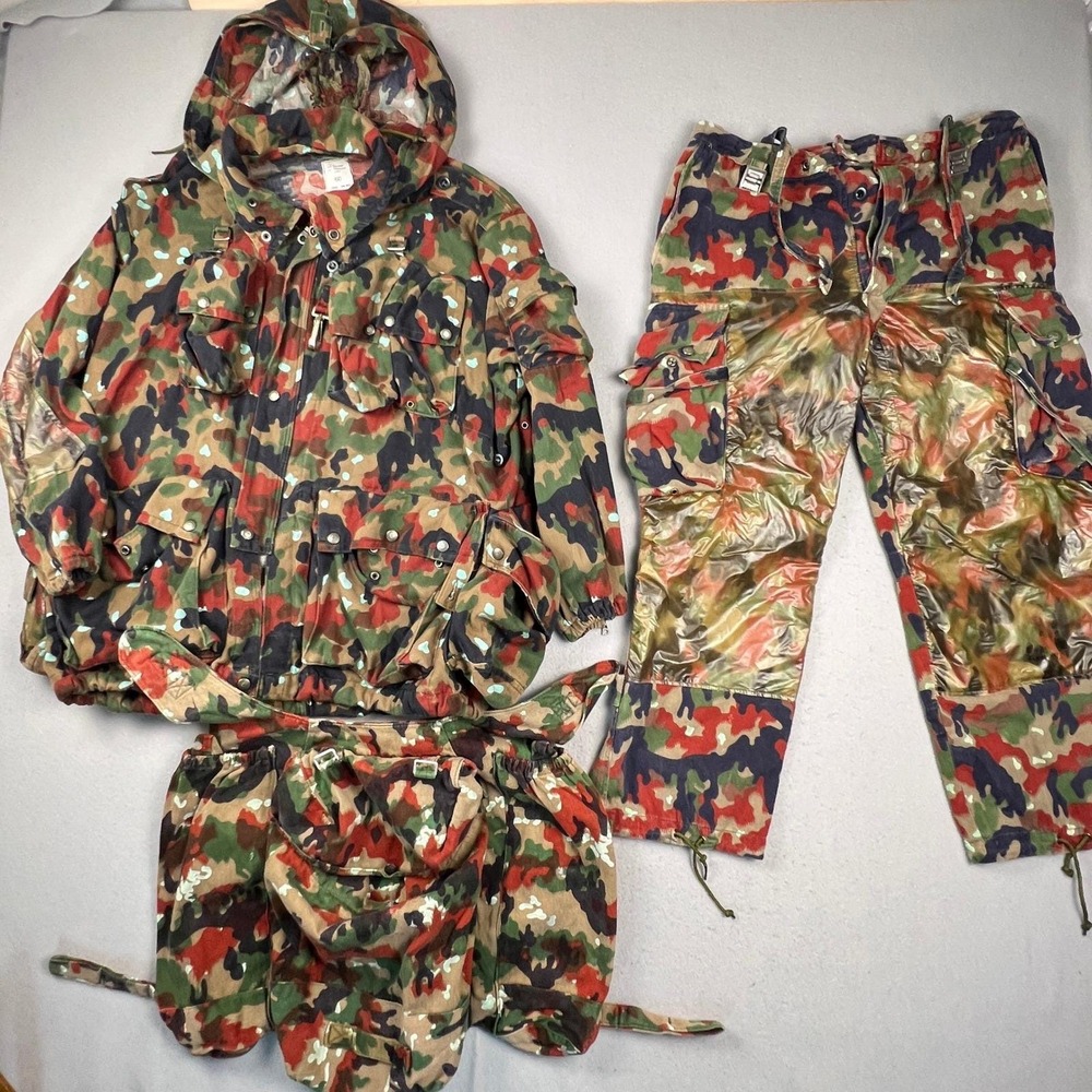 Swiss Military M70 Alpenflage Camo Field Suit Men Jacket Pants Backpack VTG 1979